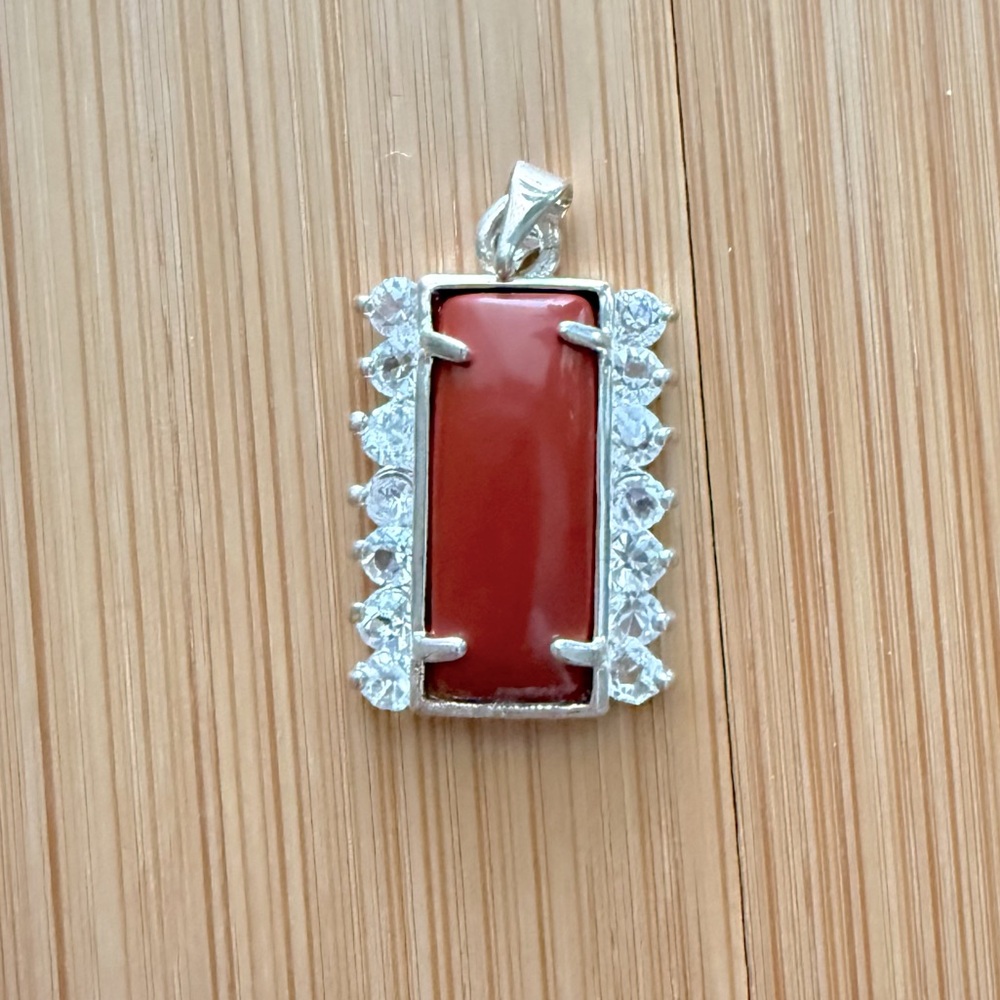 Silver Red Stone with Crystal Rhinestones Necklace Pendant